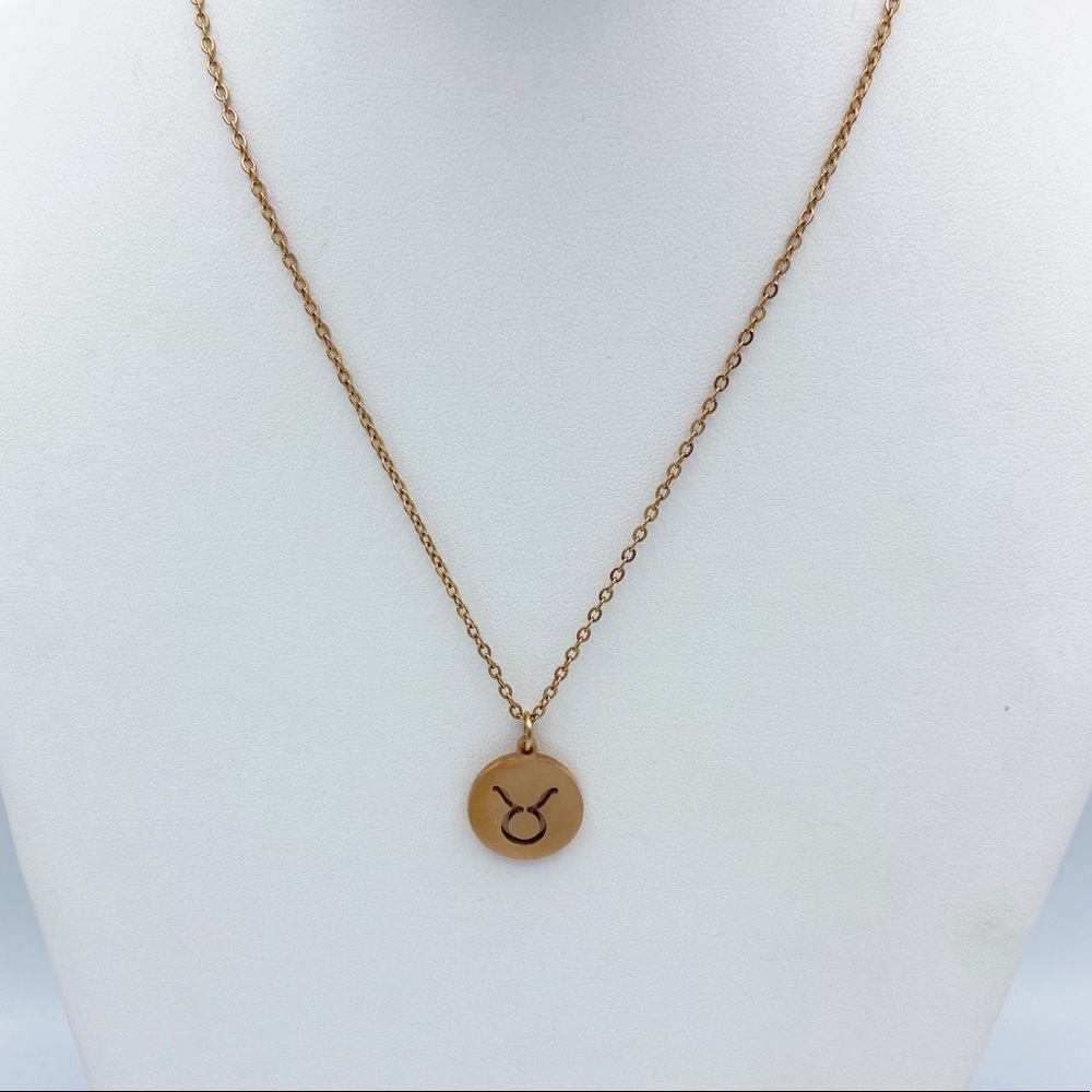 Taurus Astrological Zodiac Sign Pendant Copper Tone Dainty Chain Necklace
